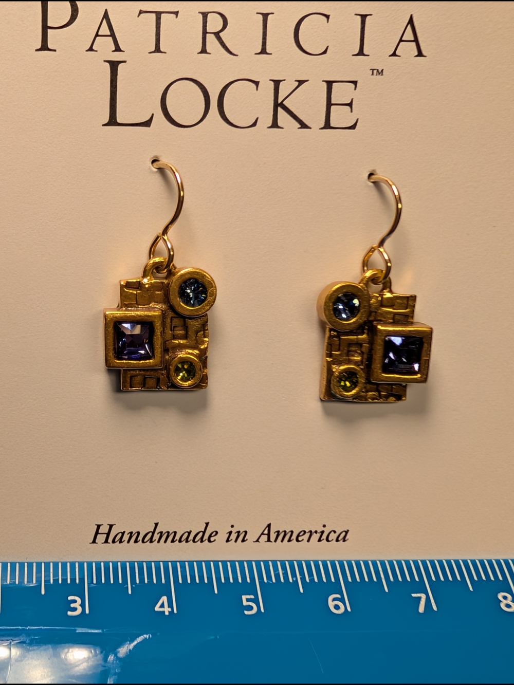 Patricia Locke Gold-Tone Earrings with Blue and Green Stones